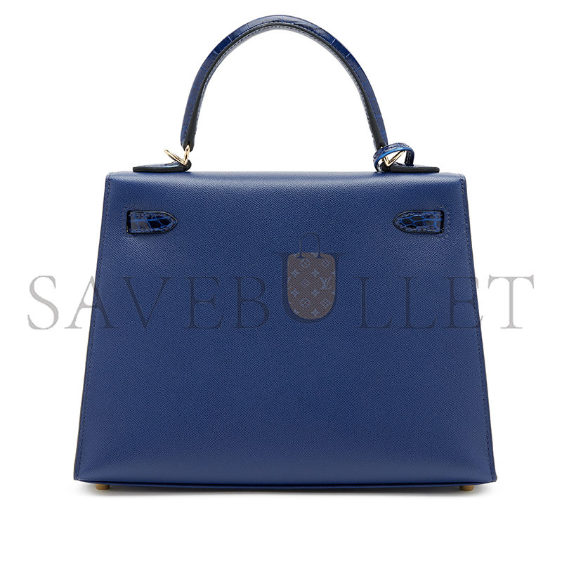 H**me5 master kelly 25 madame croc bleu saphir gold hardware (25*17*7cm)